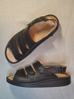 Finn Comfort Sylt Black Leather Comfort Sandals EU 42 Orthotic Removable Footbed